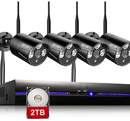 5MP Kit Videosorveglianza Wifi da Esterno con 2TB HDD, 8CH NVR+4x1920P IP66 Impermeabile C...