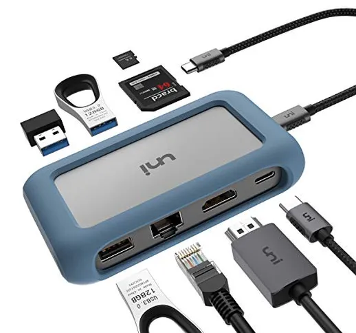 uni Hub USB C 8 in 1, USB C Hub con connettore Rimovibile e Custodia in Silicone, Supporta...
