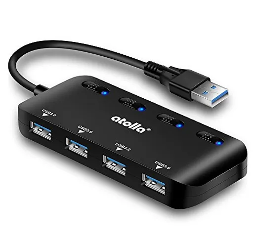 atolla, Hub USB 3.0 a 4 porte con interruttore singolo e LED, distributore, 5Gbps