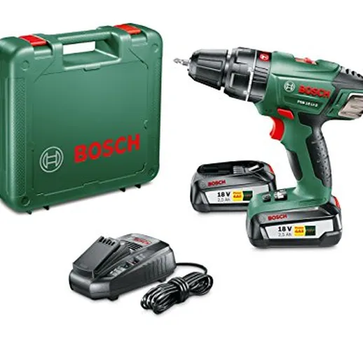 Bosch Home and Garden PSB 18 LI-2 (2 Batterie) Trapano Avvitatore - Battente con 2 Batteri...