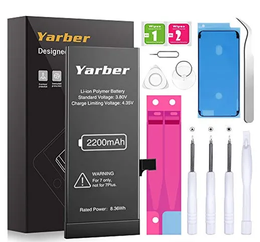 Yarber Batteria per iPhone 7, 2200mAh Batteria sostitutiva ad alta capacità 0 Ciclo, Kit a...