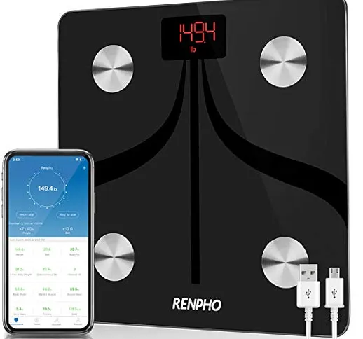 RENPHO Bilancia Bluetooth Digitale con App, USB Ricaricabile Bilancia Pesapersone Analisi...