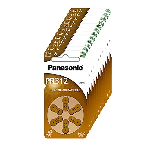 Panasonic PR312 Batterie zinco-aria per apparecchi acustici, Tipo 312, 1.4V, Batterie per...