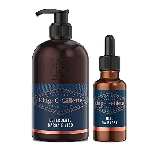 King C. Gillette Set Regalo per Cura della Barba Uomo, Detergente Barba e Viso Con Acqua d...