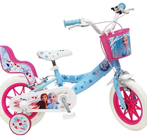 Disney - Bicicletta da 12" Frozen 2 (Frozen II) dotata di 2 freni, cestino anteriore e por...