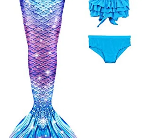 NAITOKE Coda Sirena con Bikini per Bambina Costume da Bagno-3PC,Senza Pinna