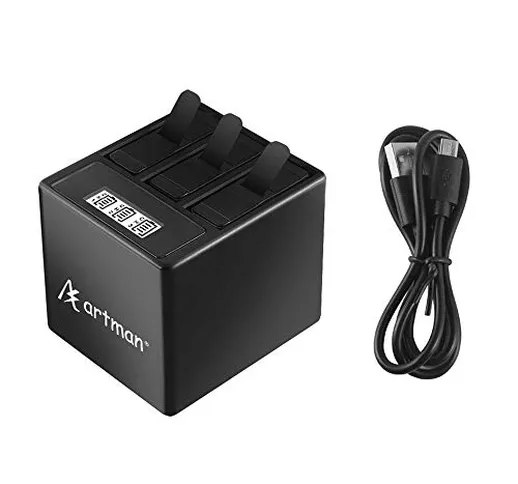 Batterie di ricambio Artman GoPro Hero 5/6/7 1500mah (confezione da 3) e caricatore USB a...