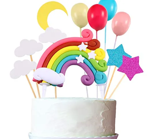 Zonon Cupcake Topper Set, Includere Palloncino a Forma Arcobaleno Nuvola Luna Stella Cupca...