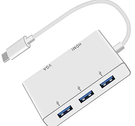 Adattatore VGA da USB C a HDMI, HuiHeng Tipo C a 4K HDMI / 1080P VGA / USB 3.0, Convertito...
