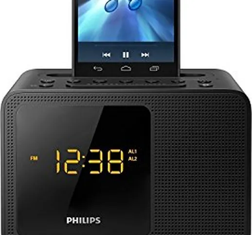 PHILIPS Radio Orologio Sveglia AJT5300/37 con Bluetooth, Nero, 12 x 12 x 21