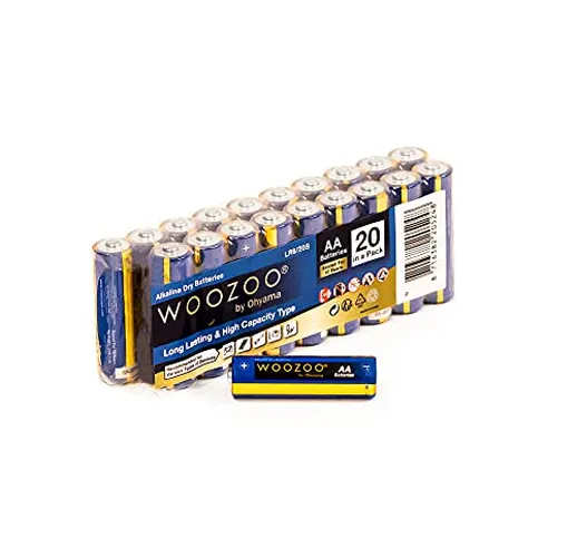 Woozoo by Ohyama, Batterie alcaline AA (confezione da 20), 1,5 V, 2800 mAh, potenza di lun...