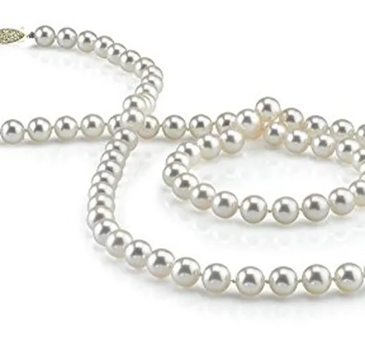 14 k Gold 6.5- 7.0 mm perle giapponesi Akoya AAA-Collana di corda, lunghezza 51 cm e Oro g...