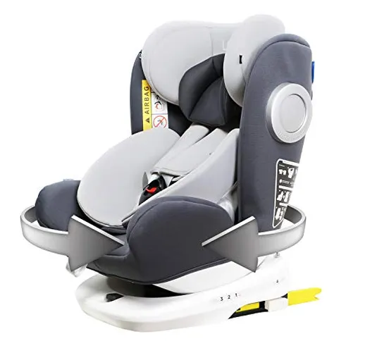 LETTAS Seggiolino auto girevole a 360° gruppo 0+1/2/3 (0-12 anni/0-36kg) protezioni latera...