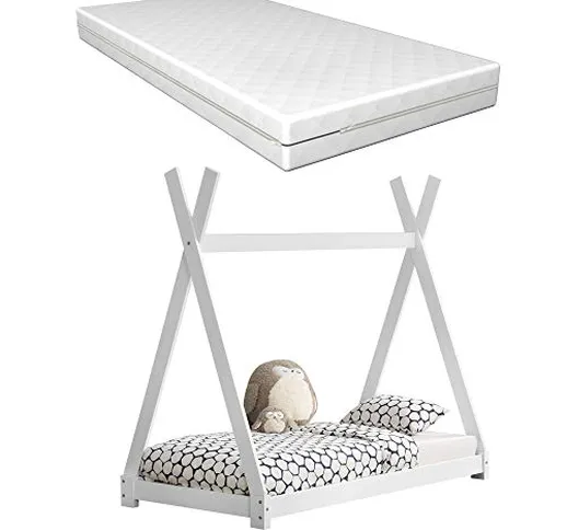 [neu.haus] Letto per Bambini con Materasso a Schiuma Fredda 80 x 160 cm Fodera Rimovibile...