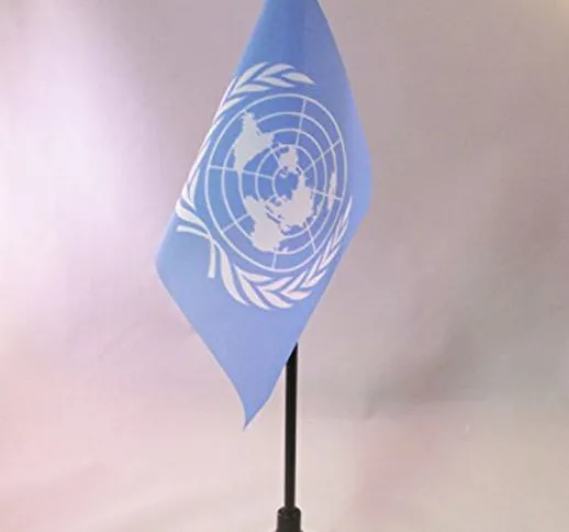AZ FLAG Bandiera da Tavolo ONU 15x10cm Punta Dorata - Piccola BANDIERINA ORGANIZZAZIONE de...