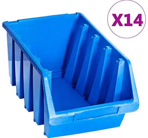 vidaXL - Contenitori per piccoli oggetti, 14 pezzi, impilabili, in plastica, colore: Blu