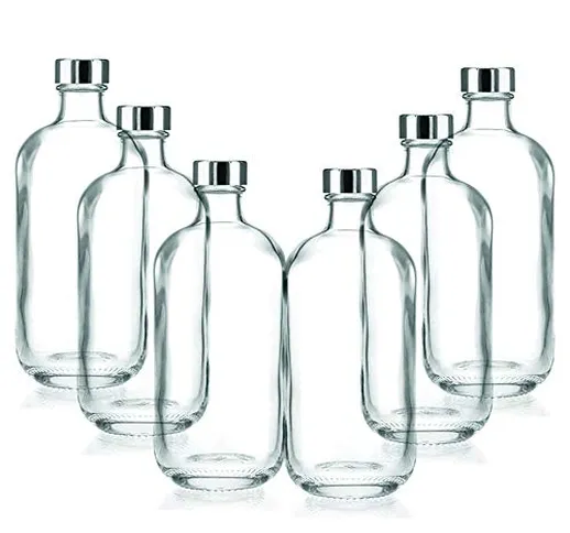 BrandPrint, Set di 6 Bottiglie in Vetro per Acqua Modello Artemide 1 Litro con Tappo a Vit...