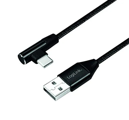 Cavo di collegamento USB 2.0 da USB (tipo A) a USB (tipo C) con angolo di 90°, nero, 1 m