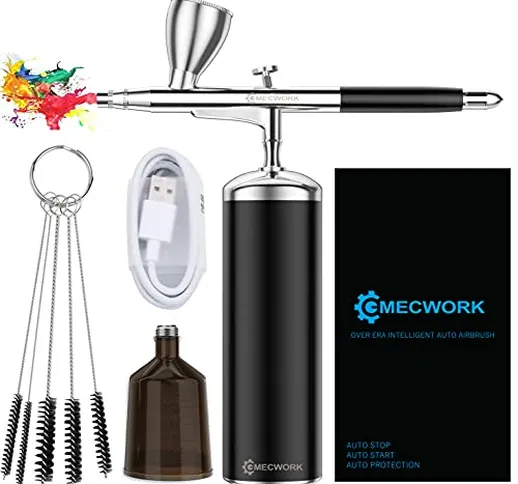 MecWork Kit per aerografo, compressore senza fili, aerografo, kit di colori per aerografo,...