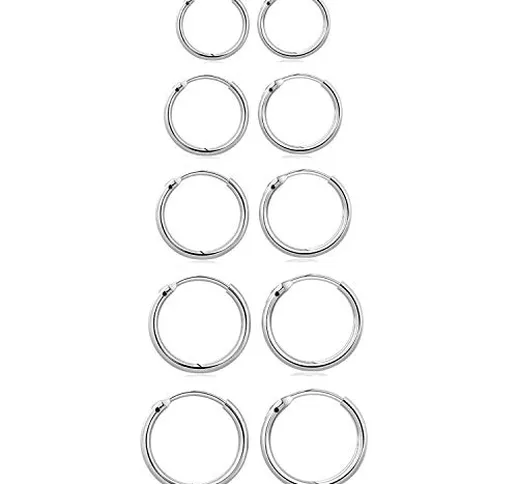 Mannli - Set di 5 paia di orecchini a cerchio in argento Sterling 925 per donne e uomini,...