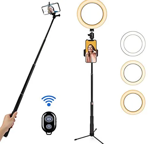 BLOOMWIN Luce ad Anello LED, 8" Ring Light Dimmerabile con Bastone Selfie Supporto di Cell...