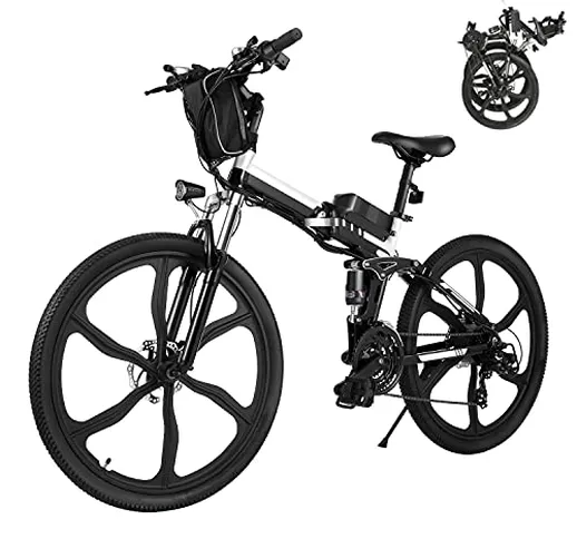 Bici Elettriche E-bike Folding Bike, 26" Ebike Uomini 250W Bici Elettrica con Batteria Rim...