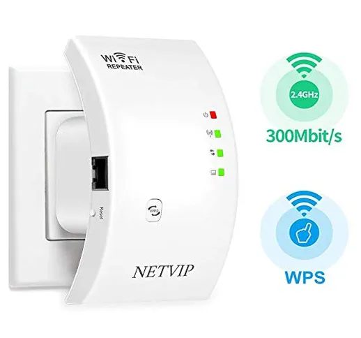 NETVIP Ripetitore WiFi Wireless 300Mbps/2.4GHz WiFi Range Extender Segnale Amplificatore E...