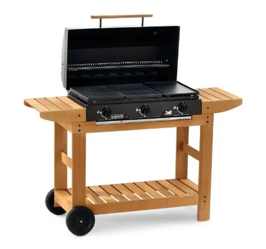 BARBECUE A GAS CON PIASTRE IN GHISA BST PUKET ART. 827 CON RUOTE