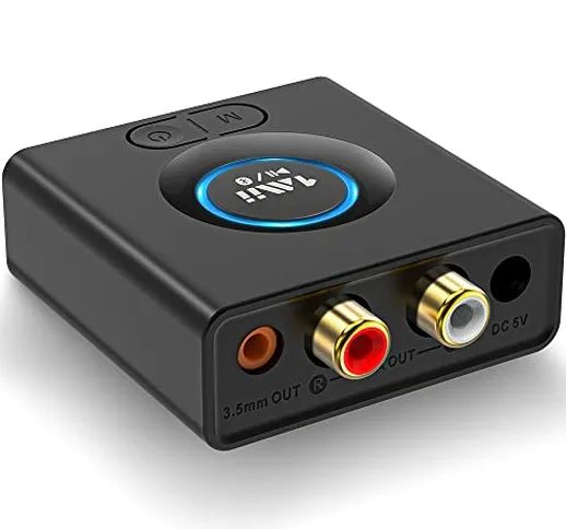 1Mii Ricevitore Bluetooth HiFi, Adattatore Audio Bluetooth 5.0 RCA/AUX 3,5mm Jack con Batt...