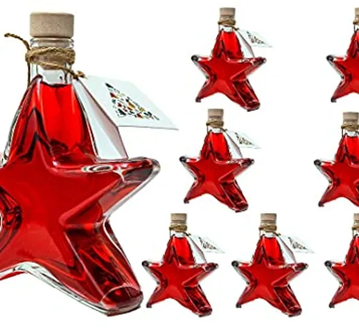 slkfactory, 8 bottiglie di vetro a forma di stella da 200 ml per liquore e acquavite, per...