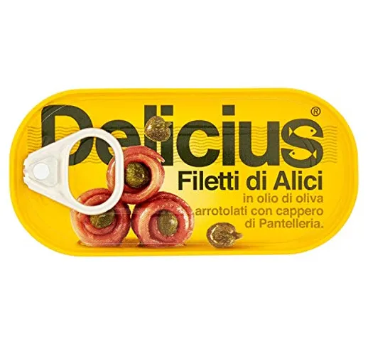 Delicius Filetti di Alici all' Olio di Oliva, Arrotolati con Cappero di Pantelleria, 43g