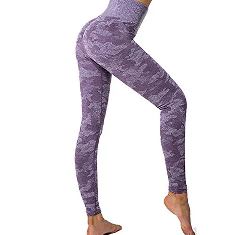 SotRong Pantaloni da Yoga a Vita Alta da Donna Leggings da Palestra con Motivo Mimetico Bu...