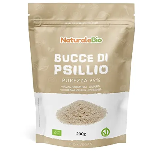 Bucce di Psillio Biologico - Purezza 99% - da 200 g. Psyllium Husk Bio, Naturale e Puro. C...