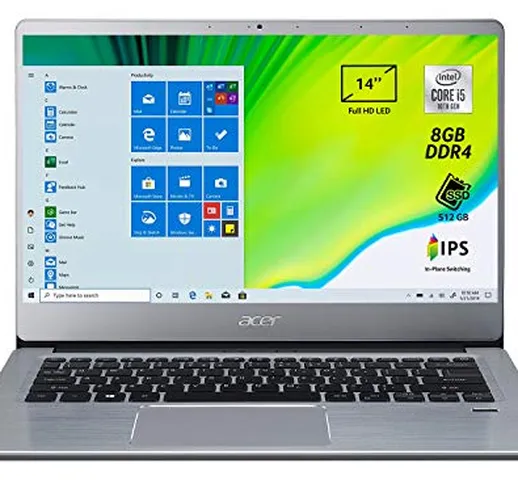 Acer Swift 3 SF314-58-56JC Notebook Portatile, Intel Core i5-10210U, 8 GB DDR4, 512 GB PCI...