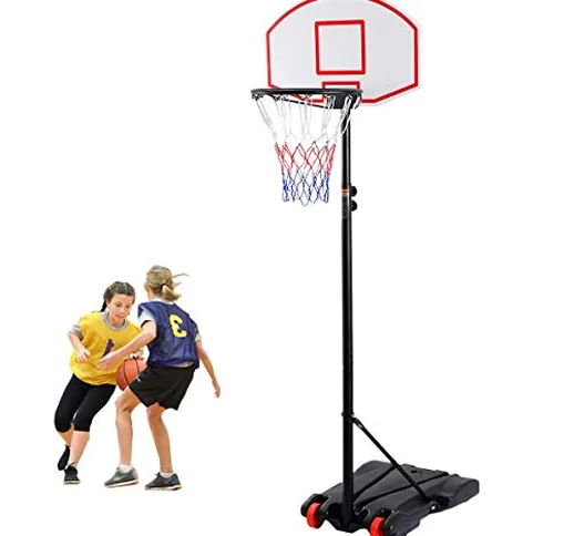 GOPLUS Set da Basket Portatile, Canestro Basket Mobile, Altezza Regolabile fino 208cm, Bas...