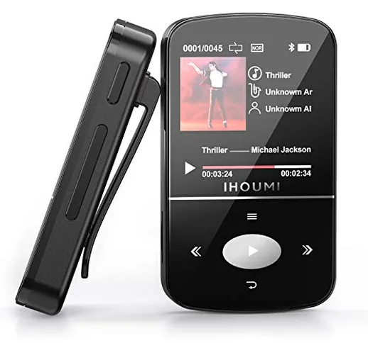 32GB MP3 Player, IHOUMI Lettore MP3 Bluetooth con Clip con Radio FM, MP3 Player per Sport...