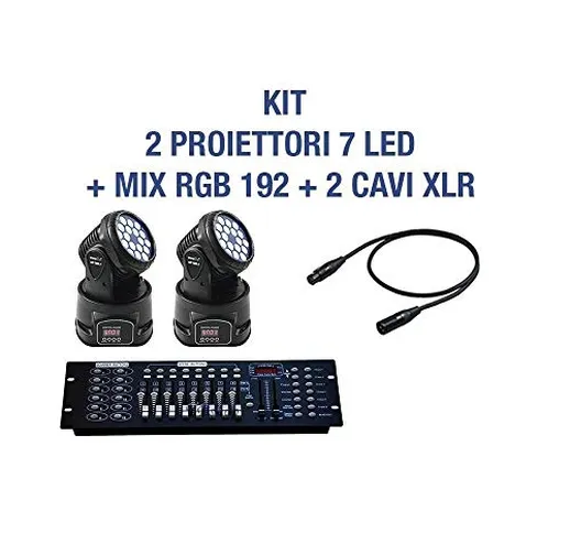 Trade Shop - KIT PROIETTORE LED RGB TESTA MOBILE ROTANTE 7 LED DMX + MIXER DMX RGB 192 - 2...