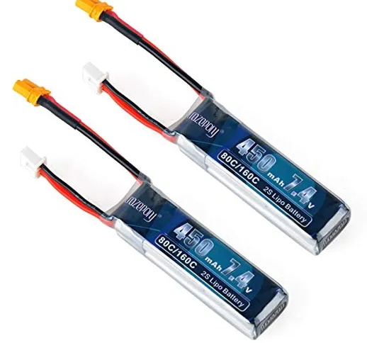 FancyWhoop 2 Pezzi 450mAh 2S LiPo Batteria 7.4V 80C XT30 Connettore per Micro FPV Racing D...