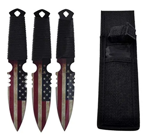 Ruian Fly Cutlery - Set di 3 coltelli da lancio, bandiera USA, manico in metallo, lama in...