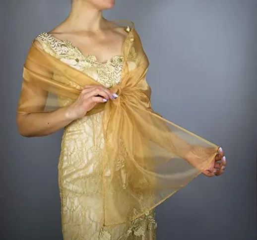 Stole donna organza scialli vestito da sposa nuziale poncho gold oro