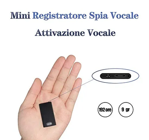 Mini Registratore Vocale Portatile H+Y fino a 192 ore, 16GB Micro Registratore con Attivaz...
