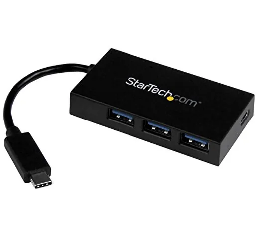 STARTECH.COM Hub USB 3.0 a 4 Porte con USB-C, Comprende Adatattore di Alimentazione, Ricar...