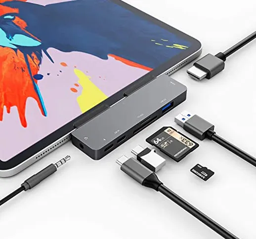 3XI HUB USB C per iPad Pro 2020 2018/iPad Air 4，7 in 1 USB C Hub con 4K HDMI，USB3.0，Ric...