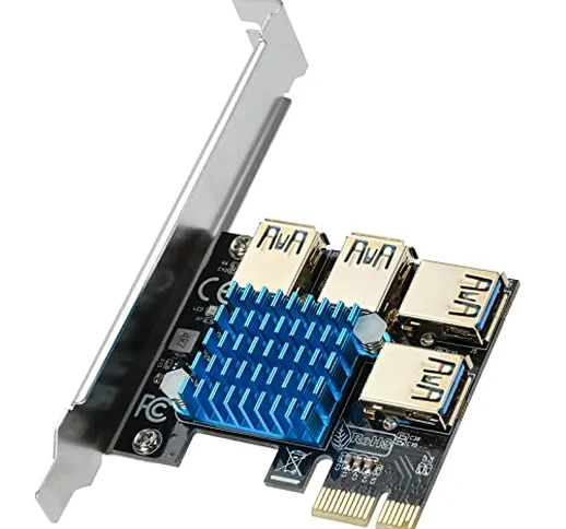ACTIMED PCI-E da 1 a 4 PCI Express Port Riser Card/Slot PCIE X1, X4, X8, X16 GPU Riser/Ada...