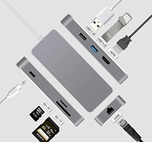CableDeconn Thunderbolt 3 Dock HDMI Ethernet RJ45 USB tipo C HUB adattatore multiporta USB...