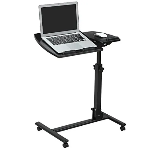 LANGRIA Tavolo Porta Laptop su Ruote da scrivania in Legno per PC Regolabile in Altezza pe...