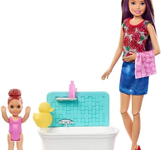 Barbie FXH05 Babysitters Inc Playset with Bathtub, Babysitting Skipper Small Toddler Doll...