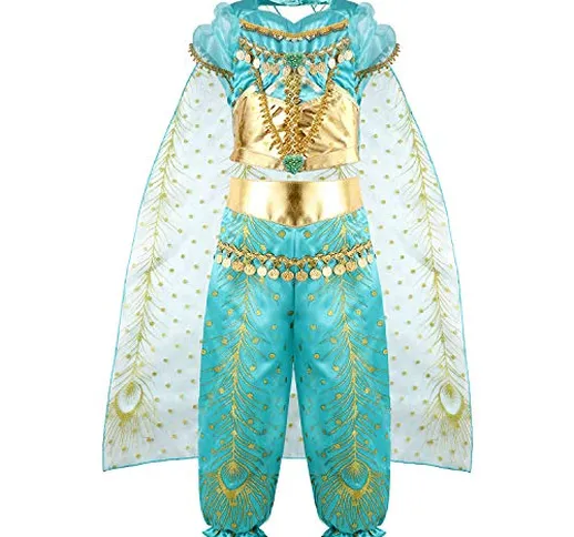 VAMEI Jasmine Costume Bambina Principessa Ragazze Costume Halloween Principessa Vestita Co...