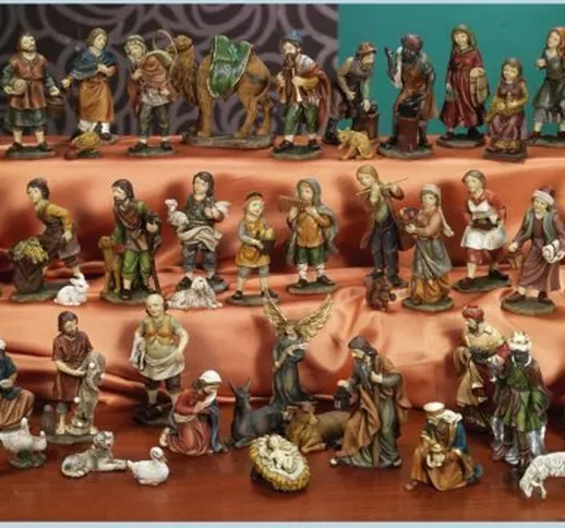 Natale Presepe natività composto da 47 statue in resina decorata alte fino a 11 cm