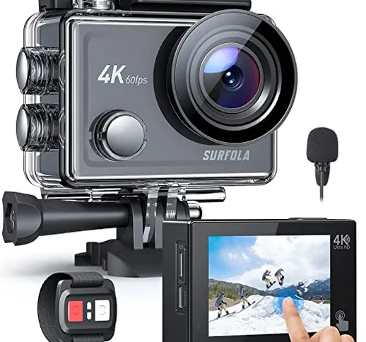 Action Cam, Touch Screen 4K/60fps Stabilizzata WiFi, Impermeabile 40M Videocamera Subacque...